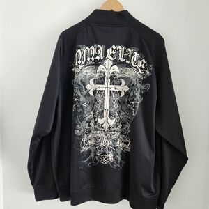MMA Elite Track Jacket Mens XL Black Full Zip Graphic Cross Skull Y2K Affliction